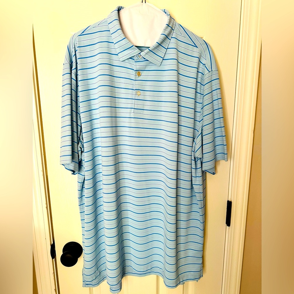 PETER MILLAR Blue Striped Summer Comfort Farm Links Golf Shirt XXL